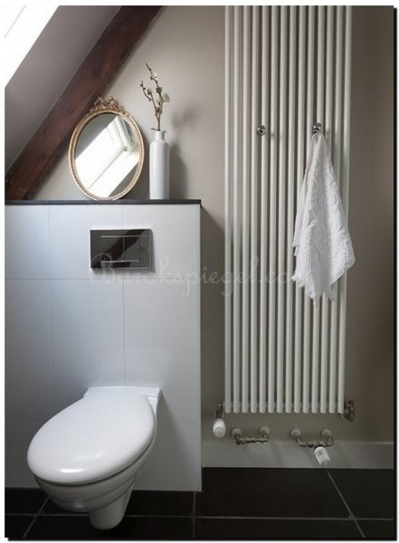 Ovale spiegel met strik op toilet